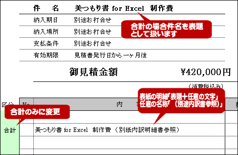 表紙内訳タイプでの注意事項 美つもり書 For Excel 操作説明 Siland Jp